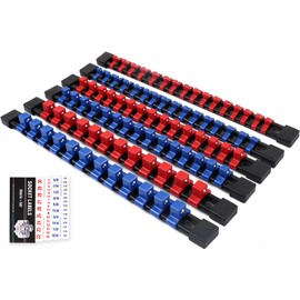 SWANLAKE Organizer Socket Holder, 6PCS 1/4-Inch x 32 Clips, 3/8-Inch x 30 Clips, 1/2-Inch x 24 Clip, Premium Quality Socket Clip Rail Holder (6PC)