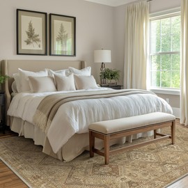 Bavni 6x9 Area Rugs for Living Room, Machine Washable Rug Non Slip, Vintage Chenille Distressed Print Carpet, Large Low Pile Ultra-Thin Lightweight Rugs for Bedroom, Dining Room, Office, Nut Brown