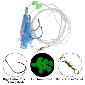 AGOOL Fishing Bait Rig, 5/15packs Saltwater Flounder Rigs with Mono Leader Swivel Fish Skin for Flounder Sea Bass Halibut Black Pompano Fishing