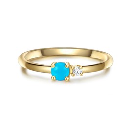 Glanzstücke München Women's Ring 925 Sterling Silver Yellow Gold-Plated with Zirconia White/Turquoise (Rek.) - Multistone Ring Silver Ring Yellow Gold, Silver, Cubic Zirconia
