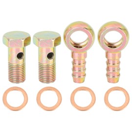 X AUTOHAUX 2 Sets Hollow Screw Banjo Hose Metal Barb Bolt Fittings Washer Bronze Tone for Motorcycle Car 12mm