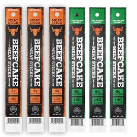 Beefcake Jerky Variety Pack Meat Sticks, Original and Honey Jalapeño Mix, 6 Pack Assorted Flavors, 8g Protein, Gluten Free Keto Friendly Protein Snacks