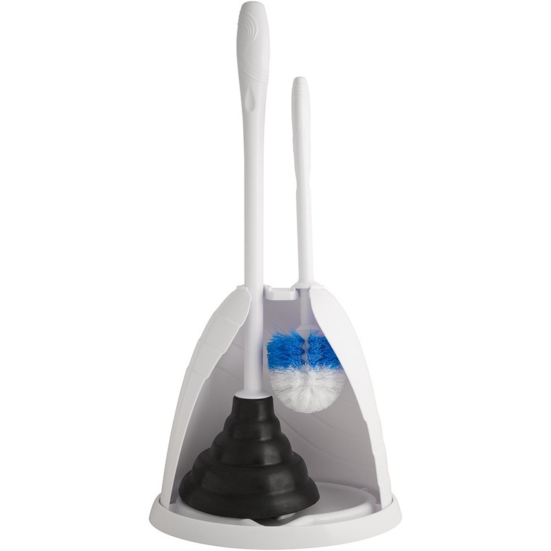 PlumbCraft Heavy-Duty Plunger, Toilet Brush, and Caddy 7506400, Versatile Bathroom