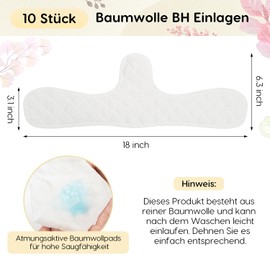 Zoruam Pack of 10 Bra Inserts, Sweating, Reusable Cotton Bra, Underbust Sweat Protection Pads, Breathable for Sports and Nursing, Women's Bra Inserts, Sweating Extra Soft Summer, White
