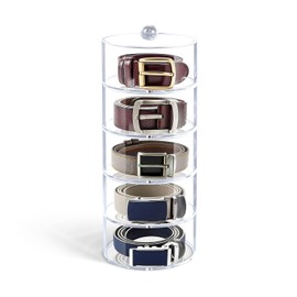 Oubou Belt Organizer, 5-Tier Acrylic Belt Storage & Holder for Closet, Clear Acrylic Display Case with Dust Cover for Belts