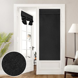 HOMEIDEAS 100% Linen Blackout French Door Curtains, Privacy Door Window Curtains, 26 X 68 Inch Room Darkening Blinds, Thermal Insulated Shades for Bedroom, 1 Panel, Black