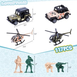 LovesTown 117PCS Army Men Playset, Military Soldier Set Army Action Figures Battle Group Military Base Toy with Green Box Jeep Helicopter for Kids