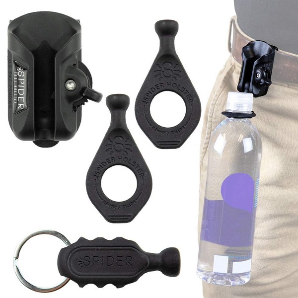 Spider Tool Holster - Lifestyle Kit - (1) Self Locking, Quick Draw Belt Holster Clip + (2) Ergonomic Water Bottle Holder and (1) Key Fob with Built-in Driver bit Holes!