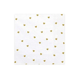20 x Napkins White with Gold Hearts Wedding Birthday Anniversary