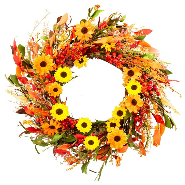 Lcyunnvli Fall Wreath 24" Yellow and Orange Daisies Autumn Wreaths