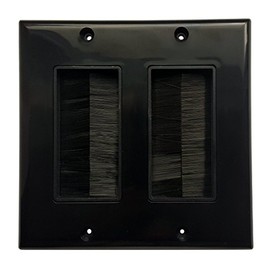 RiteAV - Dual Gang Wall Plate with Brush Bristles - Black [Now Fits Larger Cables]