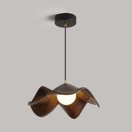 FPLNMRD Modern Simple Resin Lotus Leaf Pendant Lamp Screw Fixture G9 Iron Walnut Grain Bedroom Lamp Suitable for Children's Room Corridor Living Room Balcony