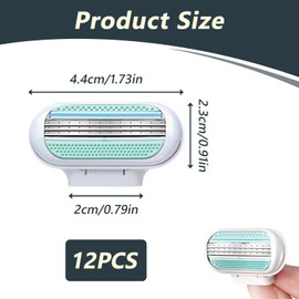 Pack of 12 Women's Razor Blades, Replacement Blades, Women's Razor Compatible with Venus, Moisture Strip Razor Blades, Tri-Blade Razor, Body Contour Adjustment, Long-Lasting Sharp Razor, Blue