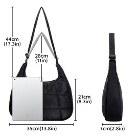 Rancco Puffer Crescent Shoulder Bag for Women, Nylon Quilted Tote Bag with Adjustable Shoulder Straps, Lightweight Carryall Shoulder Bag, Large Capacity Hobo Purse, Crossbody Bag for Shopping & Work