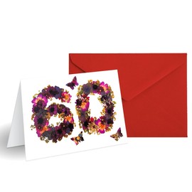 60th Butterfly Birthday Card for Women,Mum,Sister, 60th Birthday gifts For Her, Flower Card 12 × 17 Cm, Blank Inside & Envelope Included