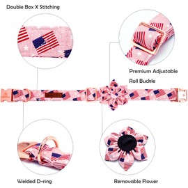 Lionheart glory American Flag Dog Collar 4 of July Dog Collars with Flower Independence Patriotic Pet Collars Duty Adjustable Collar Flower for Small Dogs