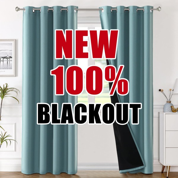 H.VERSAILTEX 100% Blackout Curtain Panels 84 Inches Long Thermal Insulated Blackout Lined Curtains for Bedroom Two Layers Full Light Blocking Drapes for Living Room, 2 Panels, Gray Mist