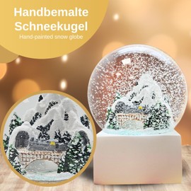 Christmas Snow Globe | Mountain Landscape with Bridge | Base White Corner | Height: 12 cm Width 10 cm | 20300 (Berg Bridge White Corner)