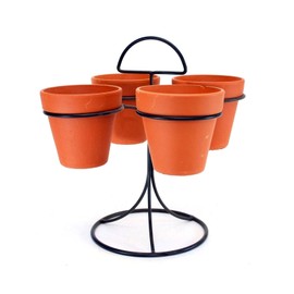 Carousel Pot Set, Iron Stand with Four 4" Clay Pots-12"H X 10"W.