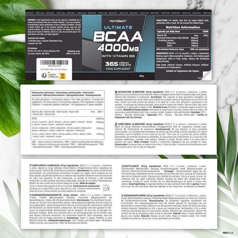 BCAA Tabletten 4000mg (pro Portion) | 365 Vegane Stück |