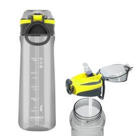 ZIPFORCE Best Sports Water Bottle - 23oz Tritain Water Bottle with Time Maker Leakproof Free Drinking water bottle BPA free for Fitness, Gym and Outdoor Sports (Gray)