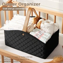 I IHAYNER Baby Diaper Caddy Organizer Baby Room Storage Basket and Changing Box Stylish Nursery Storage Basket Newborn Essentials Suitable for Outdoor Use Black
