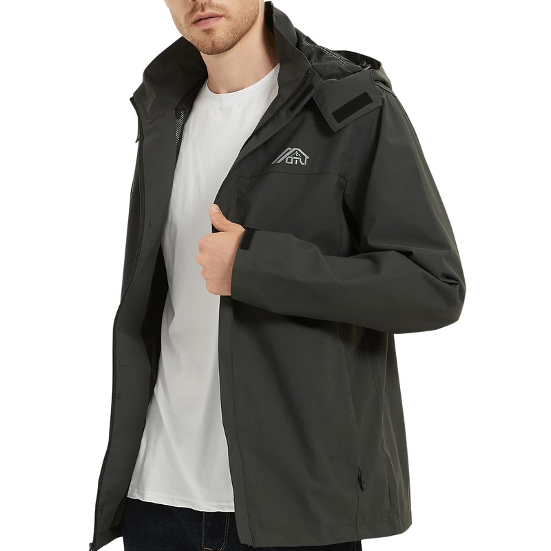 OTU Men's Lightweight Waterproof Hooded Rain Jacket Outdoor Raincoat Shell