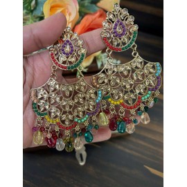 Antique Indian Gold Beads Pearl Ethnic Fashion Traditional Boho Pakistani Jhumka Earrings Jewelry (GOLD MULTI)