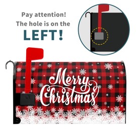 Kawani Merry Christmas Mailbox Cover Winter Snowflake Red Black Buffalo Plaid Christmas Decorative Mailbox Cover Magnetic Standard Size 21x18 Inch Xmas Post Box Cover Wraps for Garden Yard Decor