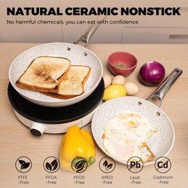 ZHANG XIAO QUAN SINCE 1628 Nonstick Pan, 10 Inch Nonstick Frying Pan, PTFE/PFAS/PFOA Free Non Toxic Pan, Ceramic Skillet for Induction and Gas, Aluminum Cooking Skillet