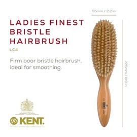 Kent LC4 - Pinceles para el cabello para mujer, desenredante, cepillo seco de madera de cerezo, cepillo ovalado de cerdas de jabalí para cabello medio