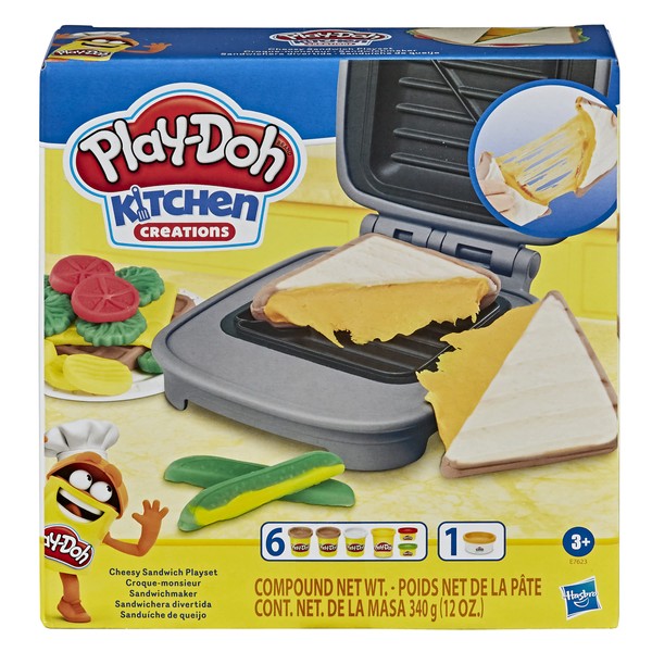 Play-Doh Kitchen Creations Cheesy Sandwich Play Food Set for Kids 3 Years and Up Elastix Compound and 6 Additional Colors