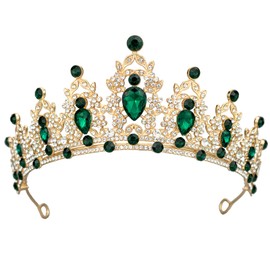 FIRCRE tiaras and crowns for women queen crowns for Women and Girls Crystal Princess Tiaras Rhinestone Tiaras For Wedding Bridal Birthday Prom Pageant Party （Gold green）