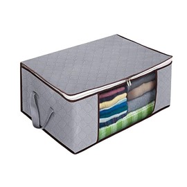 TR&Home Foldable Breathable Fabric Storage Bag with Clear Window for Sweaters, Blankets, Coats, Pillows, T-Shirts, Grey - Space-Saving Organizer with zippered closure 48 * 36 * 20cm 35L