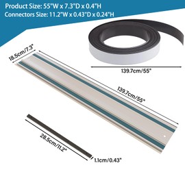 Barlezy 55" Track Saw Guide Rail Joining Set for Makita or Festool Includes 1x55 Inch Extruded Rail, 2 Pcs Connectors and 1 Pcs Anti Slip Rubber Strip