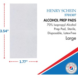 Henry Schein Large Alcohol Prep Pads (200/Box) - 70% Isopropyl Alcohol Wipes, Individually Wrapped - 2 ply, Textured - Skin Prep Alcohols Swabs - Sterile Pads