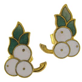 Cloisonne Enamel White Green Berries Pierced Earrings For Women Set