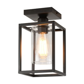 IHENGYANLT 1 Pack Semi Flush Mount Ceiling Light,Black Metal Frame Ceiling Light Fixture with Clear Glass Shade, Farmhouse Light Fixture for Kitchen Island Entryway Porch Foyer Dining Room