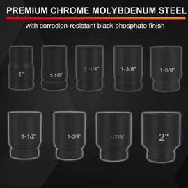 1 Inch Drive Deep Impact Socket Set, Cr-Mo 6-Point (1-Inch - 2-Inch) 9pc Impact Socket Set with Heavy Duty Storage Case