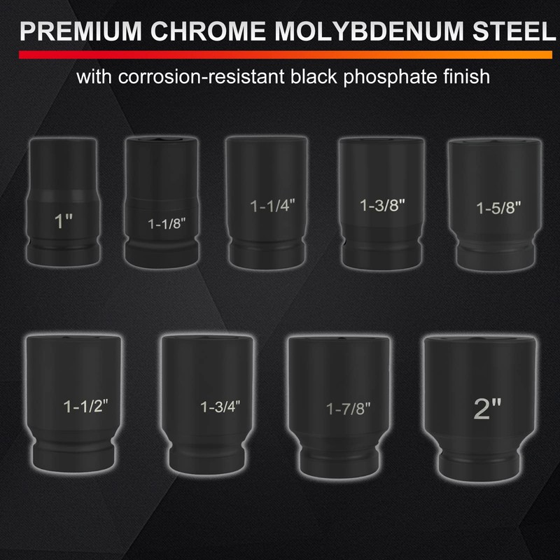1 Inch Drive Deep Impact Socket Set, Cr-Mo 6-Point (1-Inch