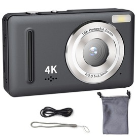 Lizbin Digital Camera, 4K Digital Camera for Photography, Small Cameras with 18X Zoom Anti Shake, Autofocus Compact Cameras, Digital Point and Shoot Camera for Beginner (Black)