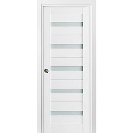 SARTODOORS - Sliding French Pocket Door with Frosted Glass | Quadro 4445 White Silk | Sample of Door Color
