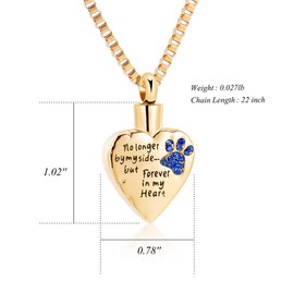 XSMZB Cremation Jewelry for Ashes - No Longer by My Side But Forever in My Heart Dog Cat Memorial Jewelry Keepsake Pendant Pet Urn Necklace for Women Men (Gold-Blue)