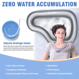 ​Portable Inflatable Shampoo Basin for Bedridden & Elderly - Zero Pooling Design | Fast-Drain Slope & Neck Support | Portable Hair Wash Bowl, Drain Hose | Hospital PVC | Home Use (Silver, Large)