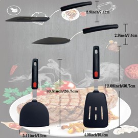 Silicone Spatula Set of 2 for Nonstick Cookware,Tenta Tenta Kitchen Slotted Angle Spatula Round Pancake Spatula Silicone 600°F Heat Resistant Classic Rubber Spatula Set For Cooking-Grey/Black