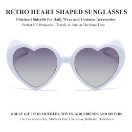 Gleyemor Polarized Heart Shaped Sunglasses for Women Trendy Glasses Fashion Accessories (White/Gradient Grey)