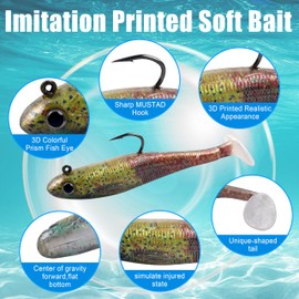 Pre-Rigged Soft Fishing Lures Swim Baits Soft Plastic Jig Heads Paddle Tail Shad Swimbaits for Bass Trout Walleye Crappie Sinking Jigs Lure Bait for Saltwater Freshwater Fishing (3.5in_6pcs)