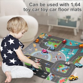 Kids Carpet Playmat Rug, Car Mat for Kids Toy Cars, City Life Educational Road Traffic Carpet Multi Color Play Mat, Non Slip Foldable Kids Play Rug for Playroom Home Indoor Outdoor (27.55*31.49inch)