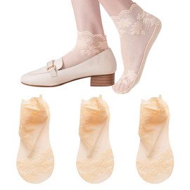 SooGree 3Pairs Women's Lace Ankle Socks Mesh Fishnet Ankle Socks No Show Socks Low Cut Non Slip Socks Girls Hidden Socks