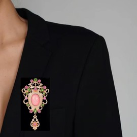 Kokoma Retro Pink Opal Brooch Pin for Women Colorful Crystal CZ Dangle Charm Drop Lapel Pins Badge Corsage Scarf Clip Elegant Cloth Dress Accessories Jewelry Gifts